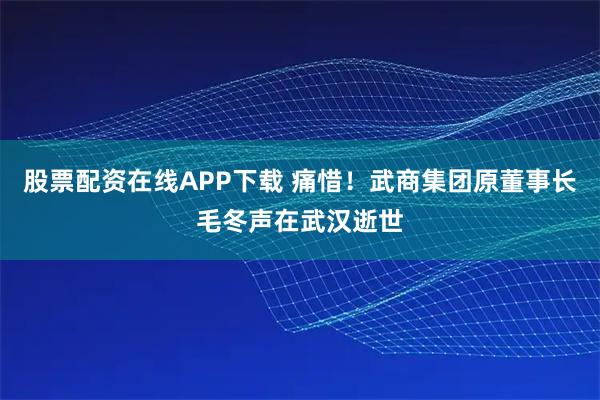 股票配資在線APP下載 痛惜！武商集團原董事長毛冬聲在武漢逝世